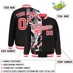 Black Varsity Flower Pattern Two Tone Split Letterman Jacket 2