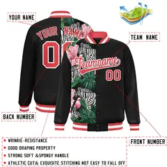 Black Varsity Flower Pattern Two Tone Split Letterman Jacket 2