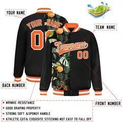 Black Varsity Flower Pattern Two Tone Split Letterman Jacket 2