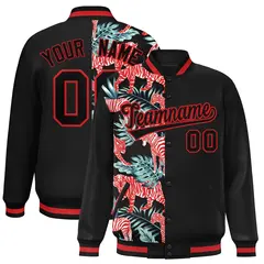 Black Varsity Flower Pattern Two Tone Split Letterman Jacket 1