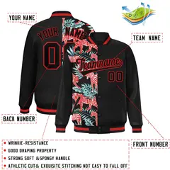 Black Varsity Flower Pattern Two Tone Split Letterman Jacket 2