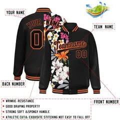 Black Varsity Flower Pattern Two Tone Split Letterman Jacket 2