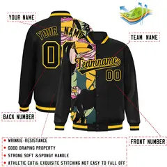 Black Varsity Flower Pattern Two Tone Split Letterman Jacket 2