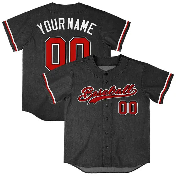 Black Vintage Denim Baseball Jersey