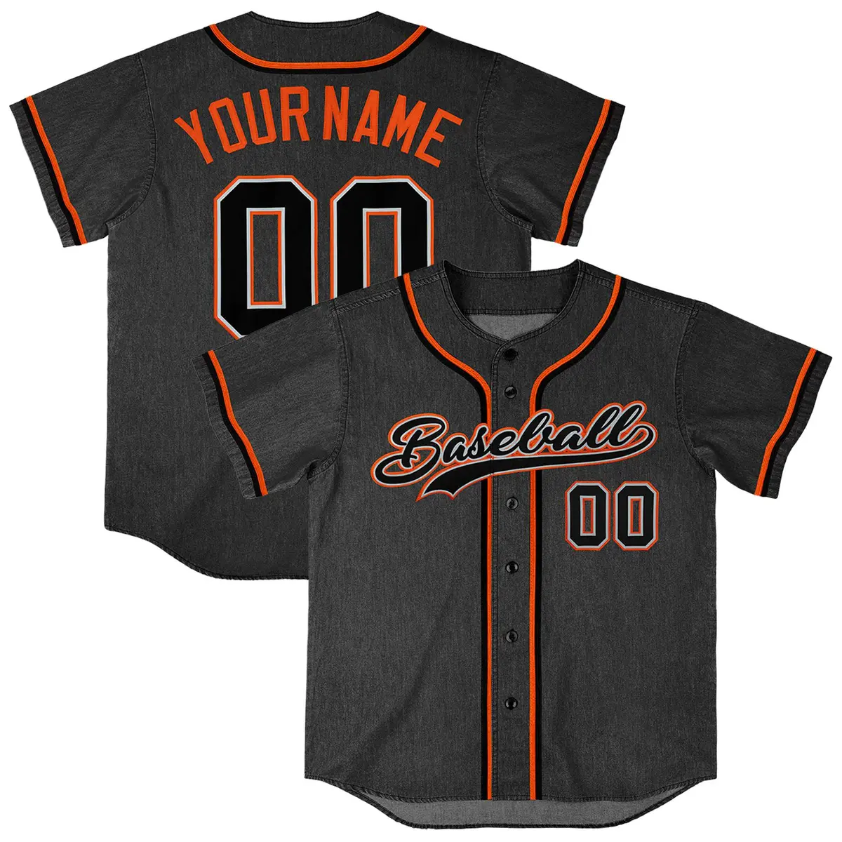 Black Vintage Denim Baseball Jersey