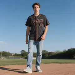 Black Vintage Denim Baseball Jersey 2