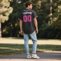 Black Vintage Denim Baseball Jersey 3