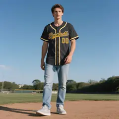 Black Vintage Denim Baseball Jersey 2