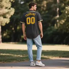 Black Vintage Denim Baseball Jersey 3