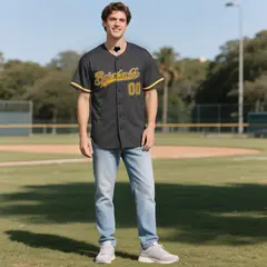 Black Vintage Denim Baseball Jersey 2