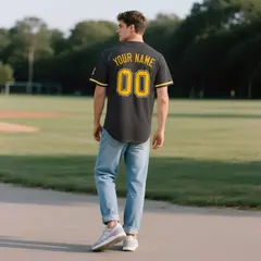 Black Vintage Denim Baseball Jersey 3