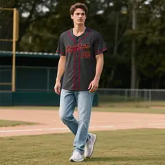 Black Vintage Denim Baseball Jersey 2
