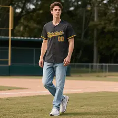 Black Vintage Denim Baseball Jersey 2