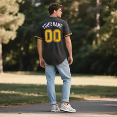 Black Vintage Denim Baseball Jersey 3