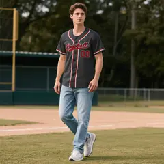 Black Vintage Denim Baseball Jersey 2