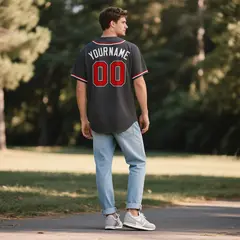 Black Vintage Denim Baseball Jersey 3
