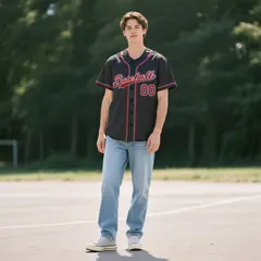 Black Vintage Denim Baseball Jersey 2