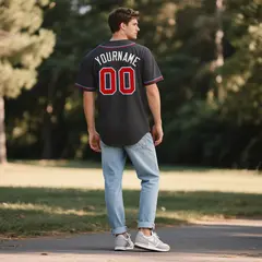 Black Vintage Denim Baseball Jersey 3