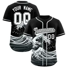 Black Wave Graffiti Pattern Baseball Jersey