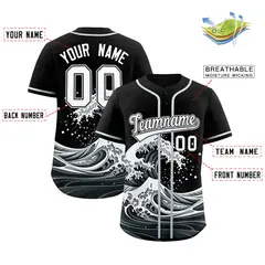 Black Wave Graffiti Pattern Baseball Jersey 2