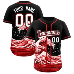 Black Wave Graffiti Pattern Baseball Jersey