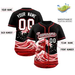 Black Wave Graffiti Pattern Baseball Jersey 2