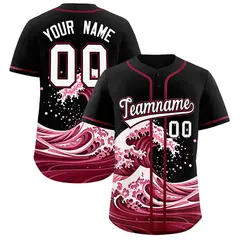 Black Wave Graffiti Pattern Baseball Jersey