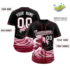 Black Wave Graffiti Pattern Baseball Jersey 2