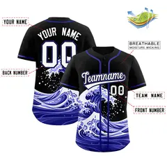 Black Wave Graffiti Pattern Baseball Jersey 2