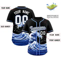 Black Wave Graffiti Pattern Baseball Jersey 2