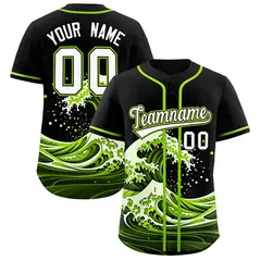 Black Wave Graffiti Pattern Baseball Jersey
