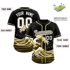 Black Wave Graffiti Pattern Baseball Jersey 2