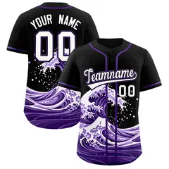 Black Wave Graffiti Pattern Baseball Jersey