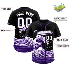 Black Wave Graffiti Pattern Baseball Jersey 2
