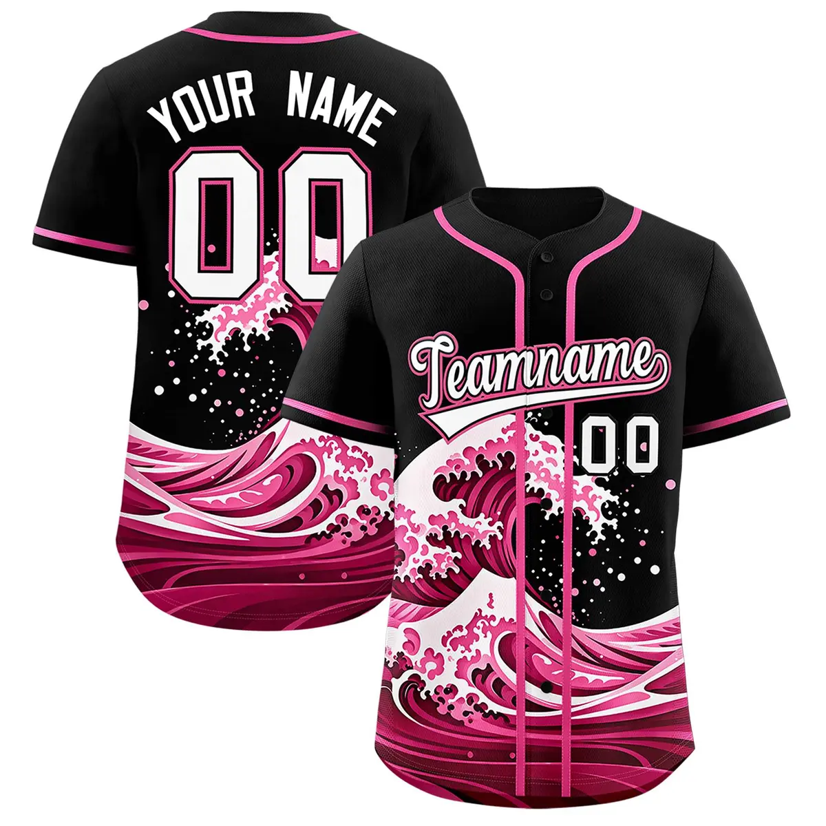 Black Wave Graffiti Pattern Baseball Jersey