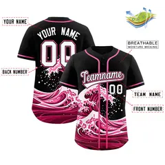 Black Wave Graffiti Pattern Baseball Jersey 2