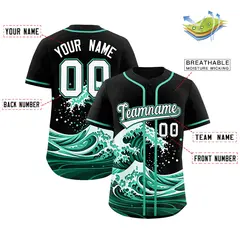 Black Wave Graffiti Pattern Baseball Jersey 2