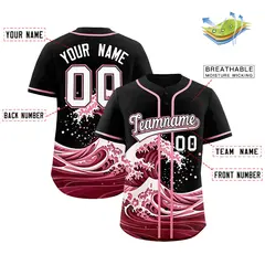 Black Wave Graffiti Pattern Baseball Jersey 2