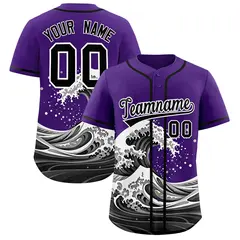 Black Wave Graffiti Pattern Baseball Jersey 1