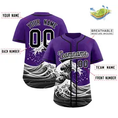 Black Wave Graffiti Pattern Baseball Jersey 2