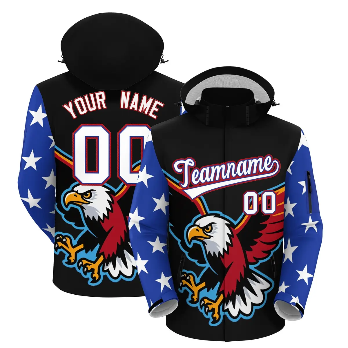 Black White American Flag Independence Day Waterproof Jacket