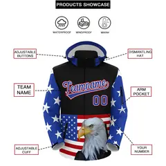 Black White American Flag Independence Day Waterproof Jacket 2