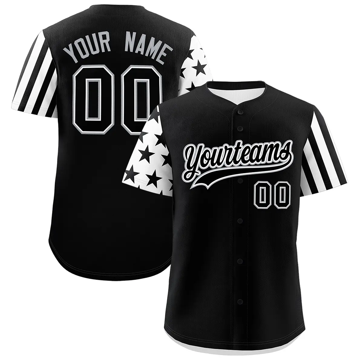 Black White American Flag Raglan Sleeves Baseball Jersey