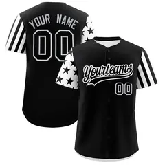 Black White American Flag Raglan Sleeves Baseball Jersey
