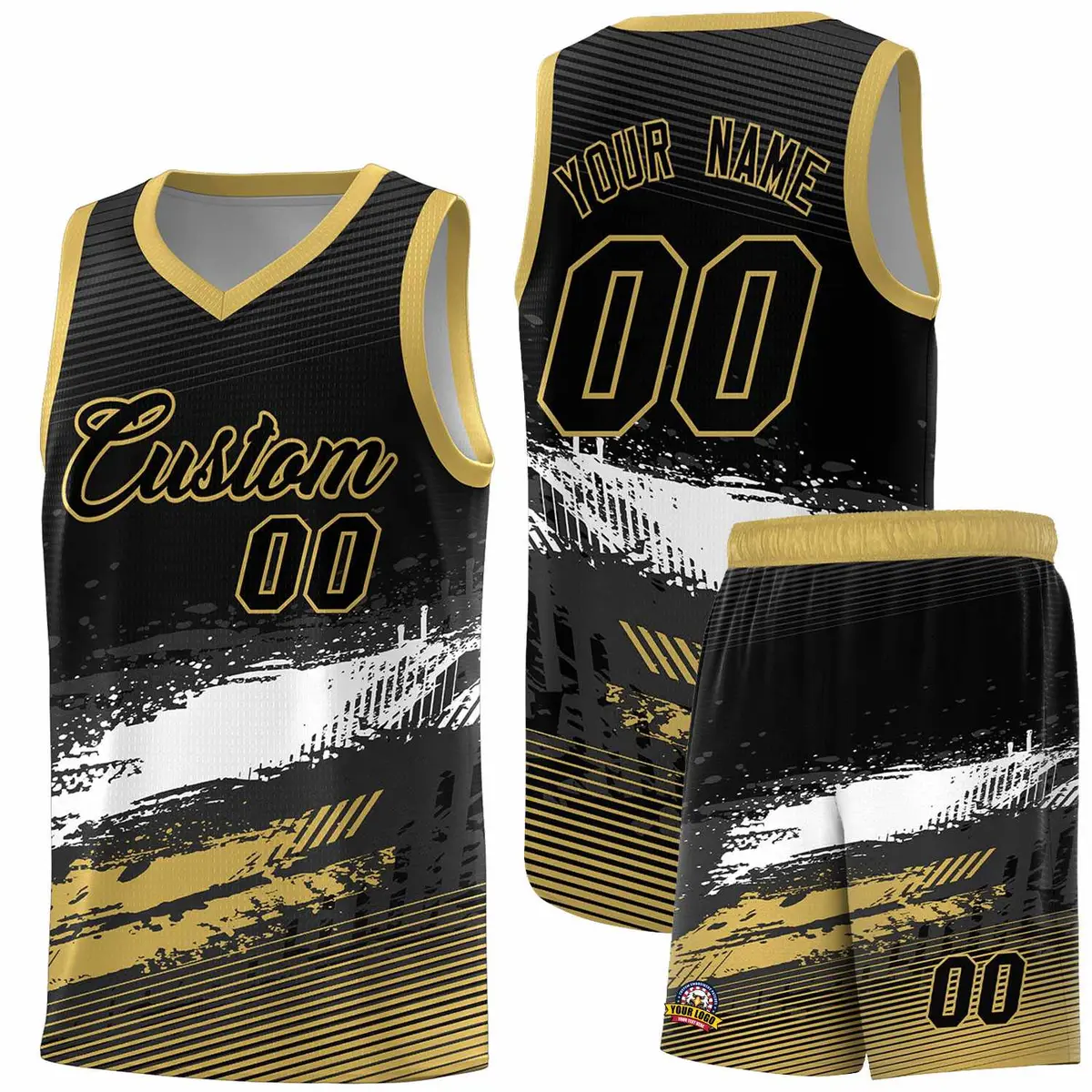 Black White and Khaki Graffiti Pattern Basketball Jersey