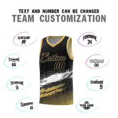 Black White and Khaki Graffiti Pattern Basketball Jersey 4