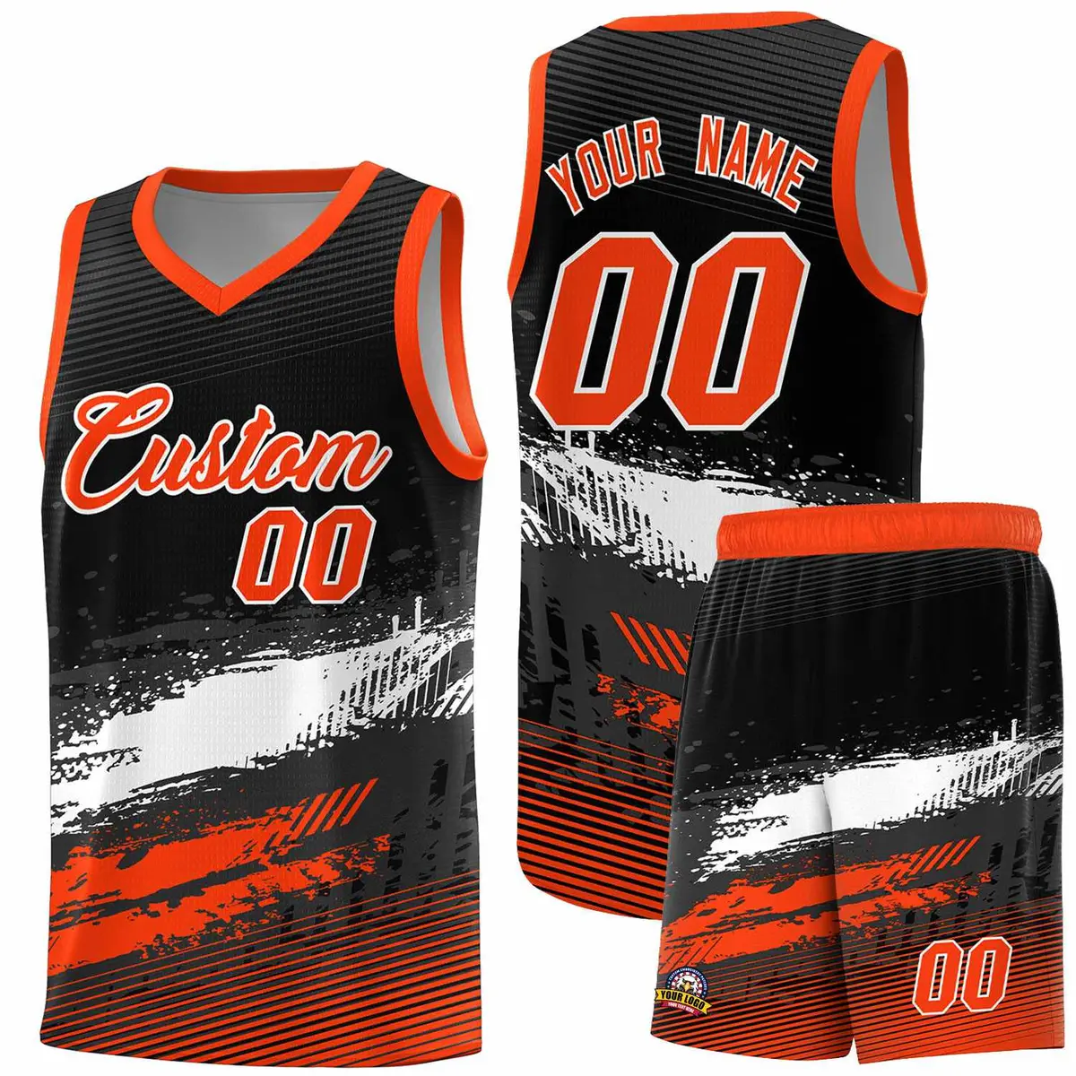 Black White and Orange Graffiti Pattern Basketball Jersey