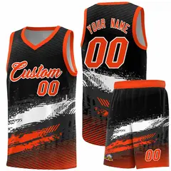 Black White and Orange Graffiti Pattern Basketball Jersey 1