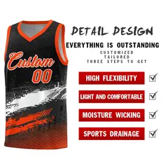 Black White and Orange Graffiti Pattern Basketball Jersey 2