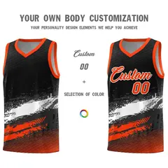 Black White and Orange Graffiti Pattern Basketball Jersey 3